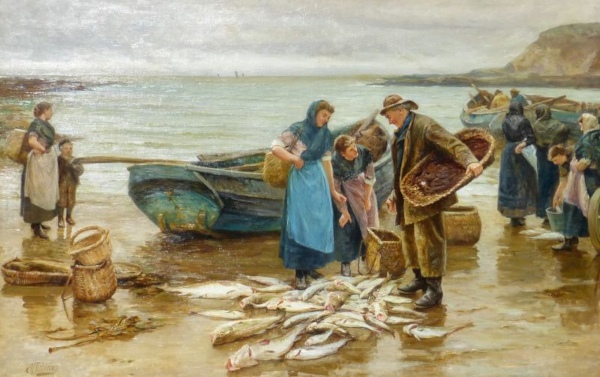 Fishing scene on Cullercoats Bay