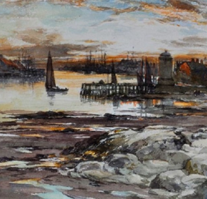 Harbour scene with fishing boat