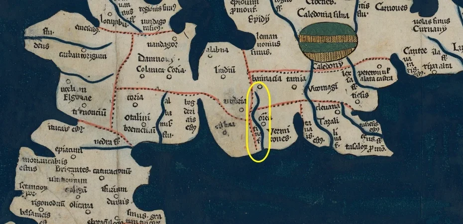 A River Tyne highlighted on Ptolemys Map