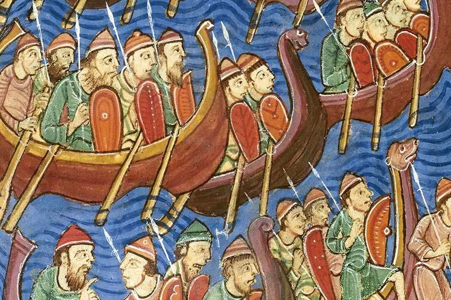 Viking longboats sailing to England